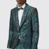 Adichie Slim Fit Green Jacquard Jacket