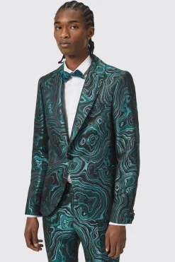 Adichie Slim Fit Green Jacquard Jacket