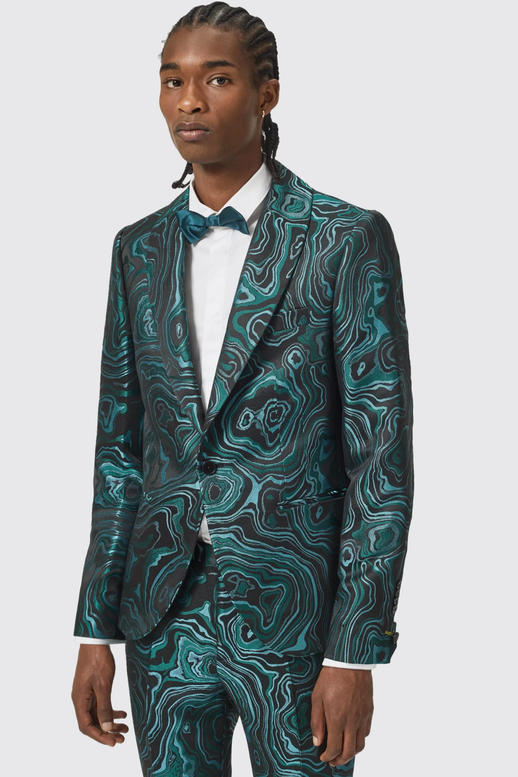 Adichie Slim Fit Green Jacquard Jacket