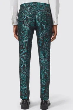 Adichie Slim Fit Green Jacquard Trousers