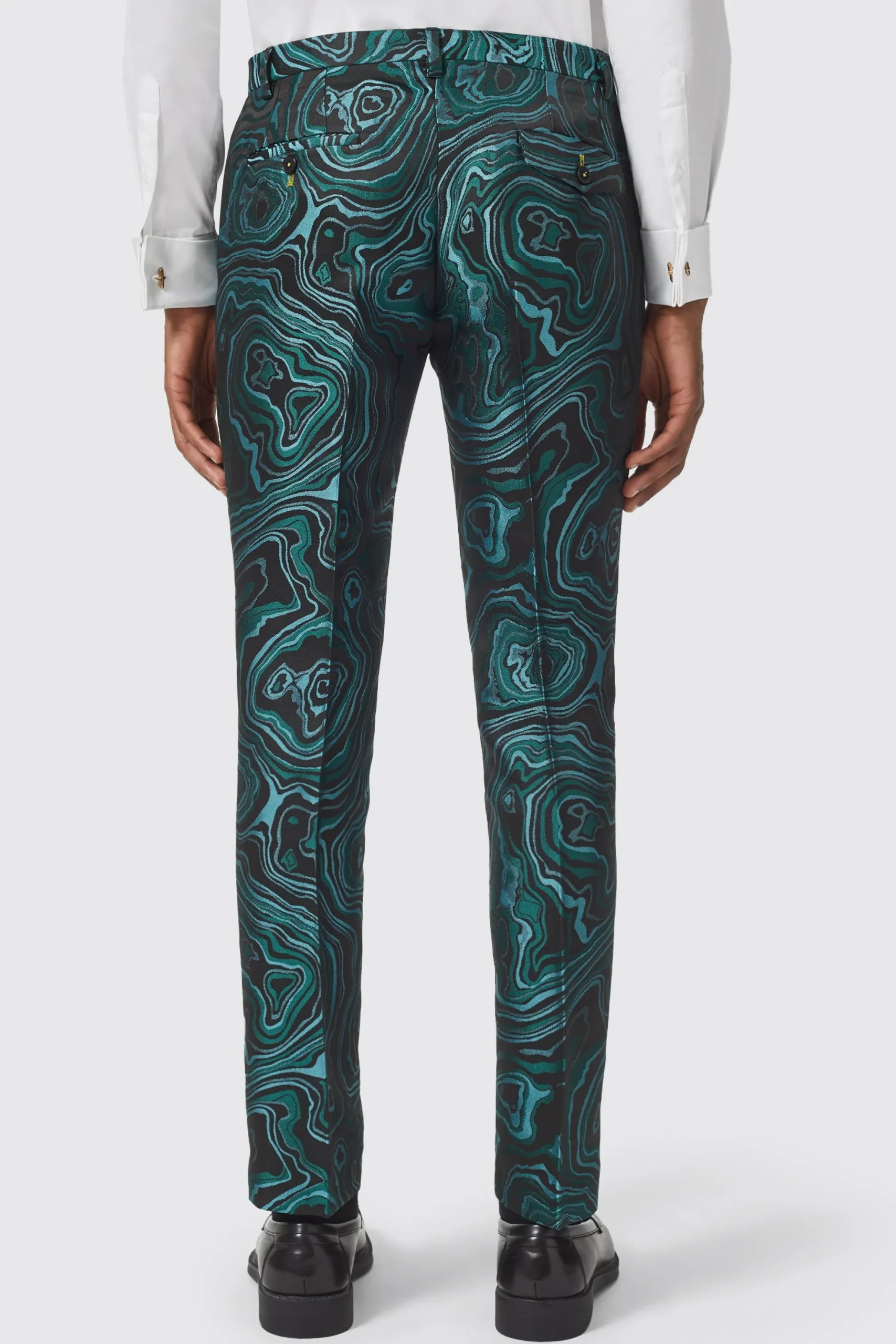Adichie Slim Fit Green Jacquard Trousers