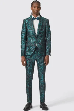 Adichie Slim Fit Green Jacquard Trousers