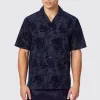 Albon Navy Floral Flocked Short Sleeve Shirt