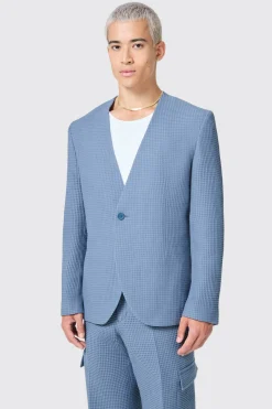Anthony Oversized Blue Waffle Knit Cotton Jacket