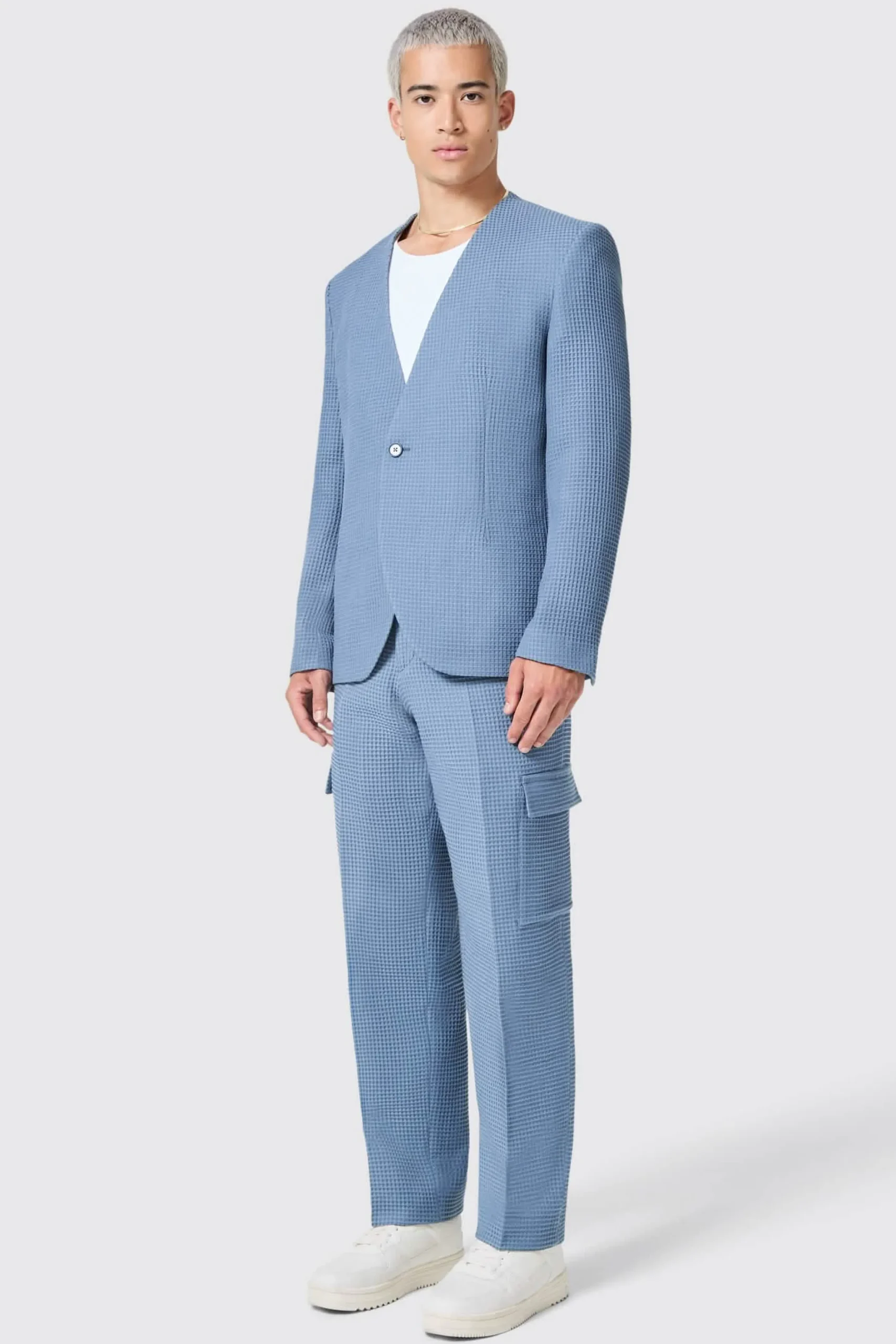 Anthony Oversized Blue Waffle Knit Cotton Suit
