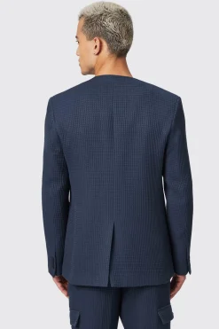 Anthony Oversized Navy Waffle Knit Cotton Jacket