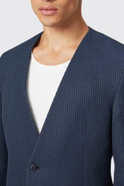Anthony Oversized Navy Waffle Knit Cotton Jacket