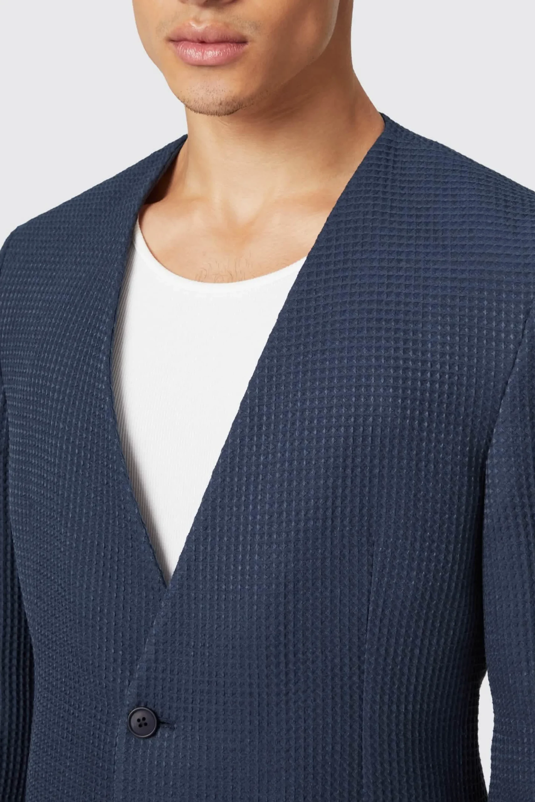 Anthony Oversized Navy Waffle Knit Cotton Jacket