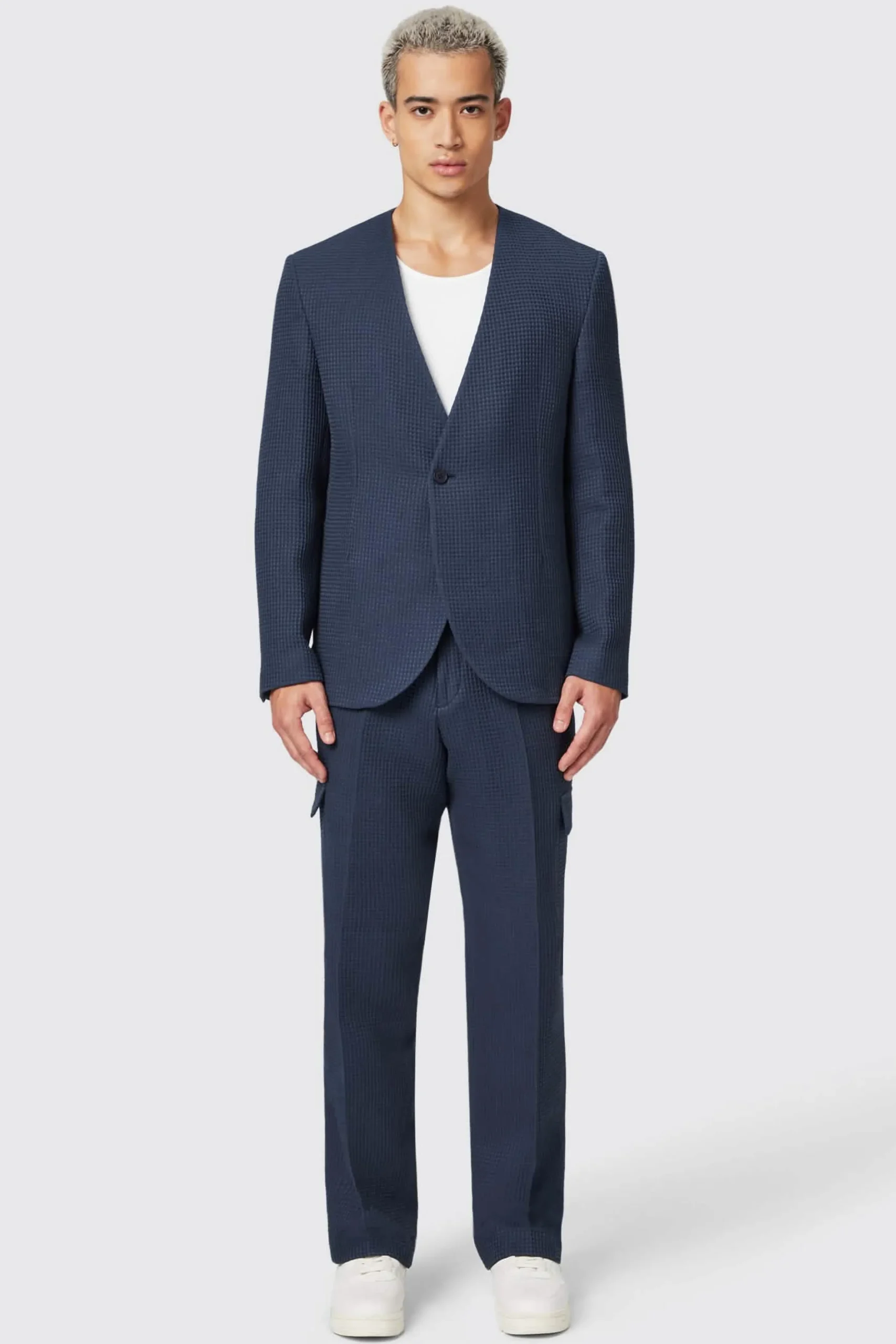 Anthony Oversized Navy Waffle Knit Cotton Jacket