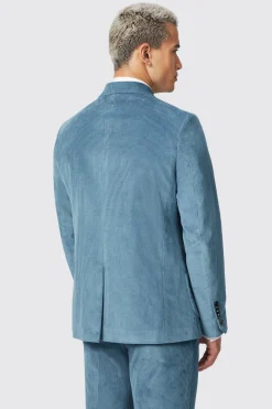Aston Slim Fit Blue Corduroy Double Breasted Jacket
