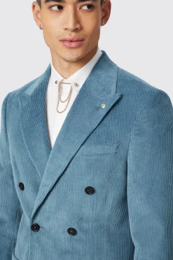 Aston Slim Fit Blue Corduroy Double Breasted Jacket