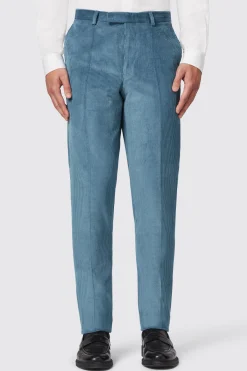 Aston Slim Fit Blue Corduroy Double Breasted Suit