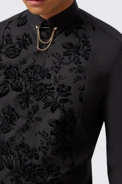 Barilla Slim Fit Black Flocked Floral Shirt