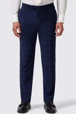Barlow Slim Fit Navy Wool Check Trousers