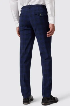 Barlow Slim Fit Navy Wool Check Trousers