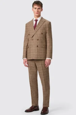 Blackwood Slim Fit Brown Check Double Breasted Suit