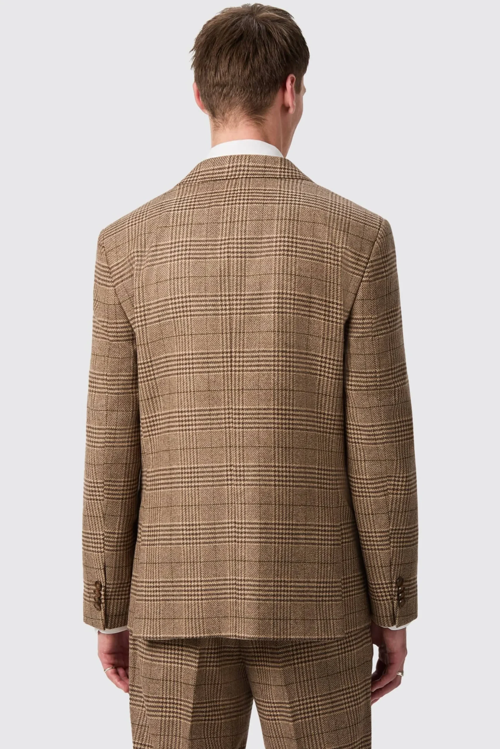 Blackwood Slim Fit Brown Check Double Breasted Jacket