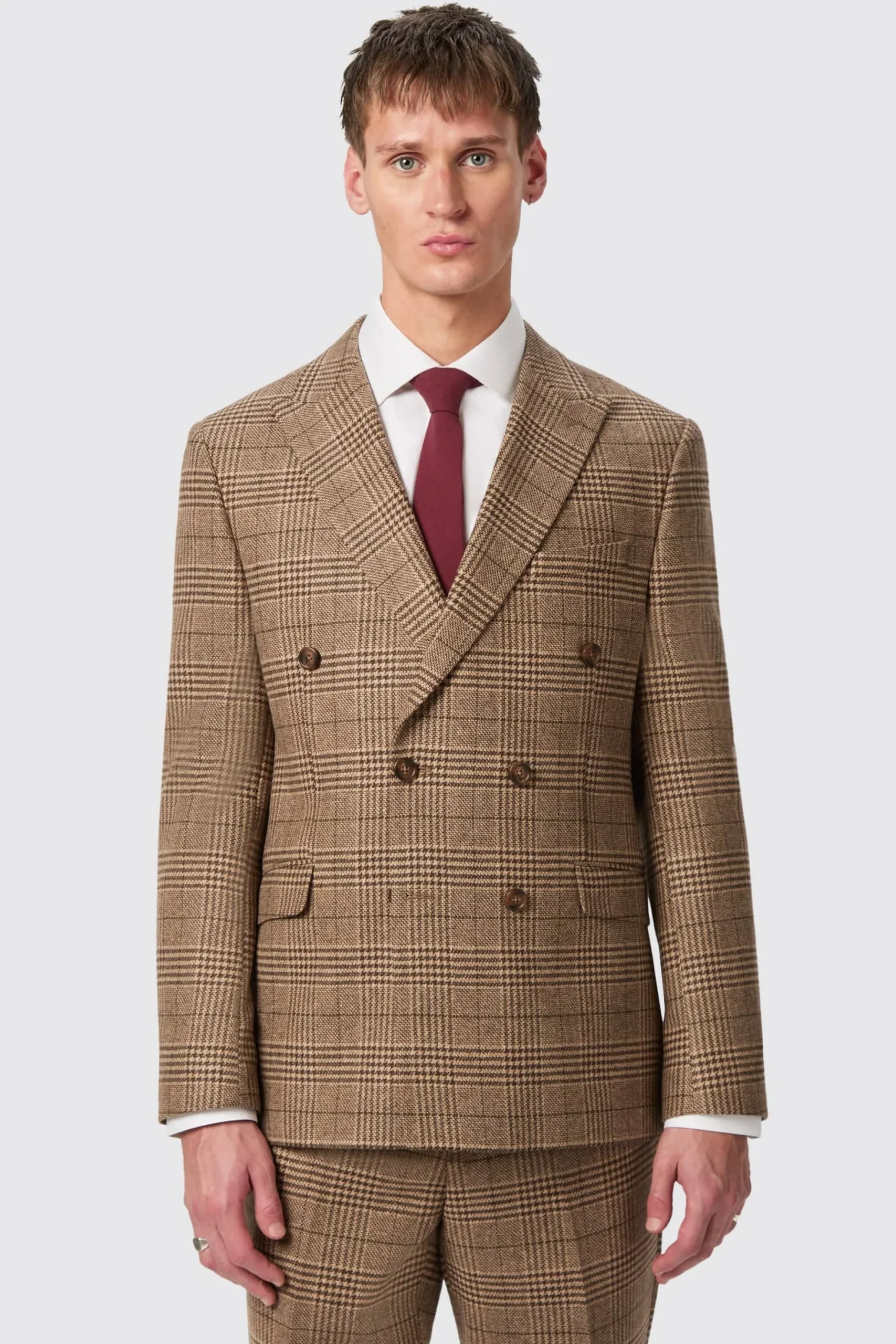 Blackwood Slim Fit Brown Check Double Breasted Suit