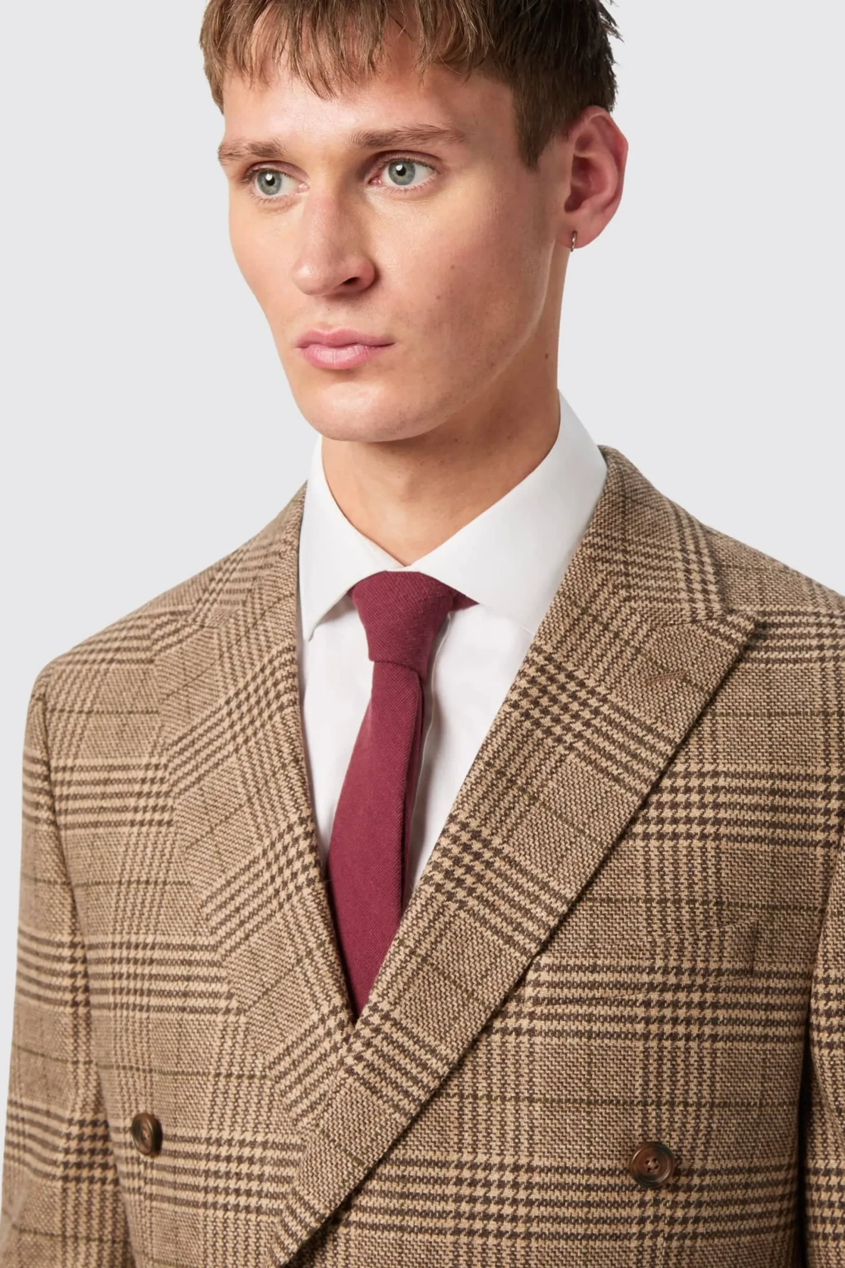 Blackwood Slim Fit Brown Check Double Breasted Suit