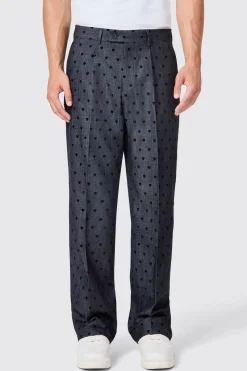 Blugi Slim Fit Blue Denim Heart Flocked Cotton Trousers