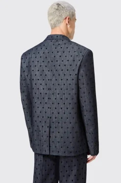 Blugi Slim Fit Blue Denim Heart Flocked Cotton Suit