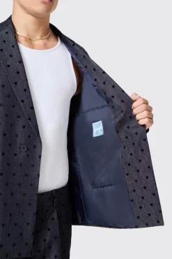 Blugi Slim Fit Blue Denim Heart Flocked Cotton Jacket