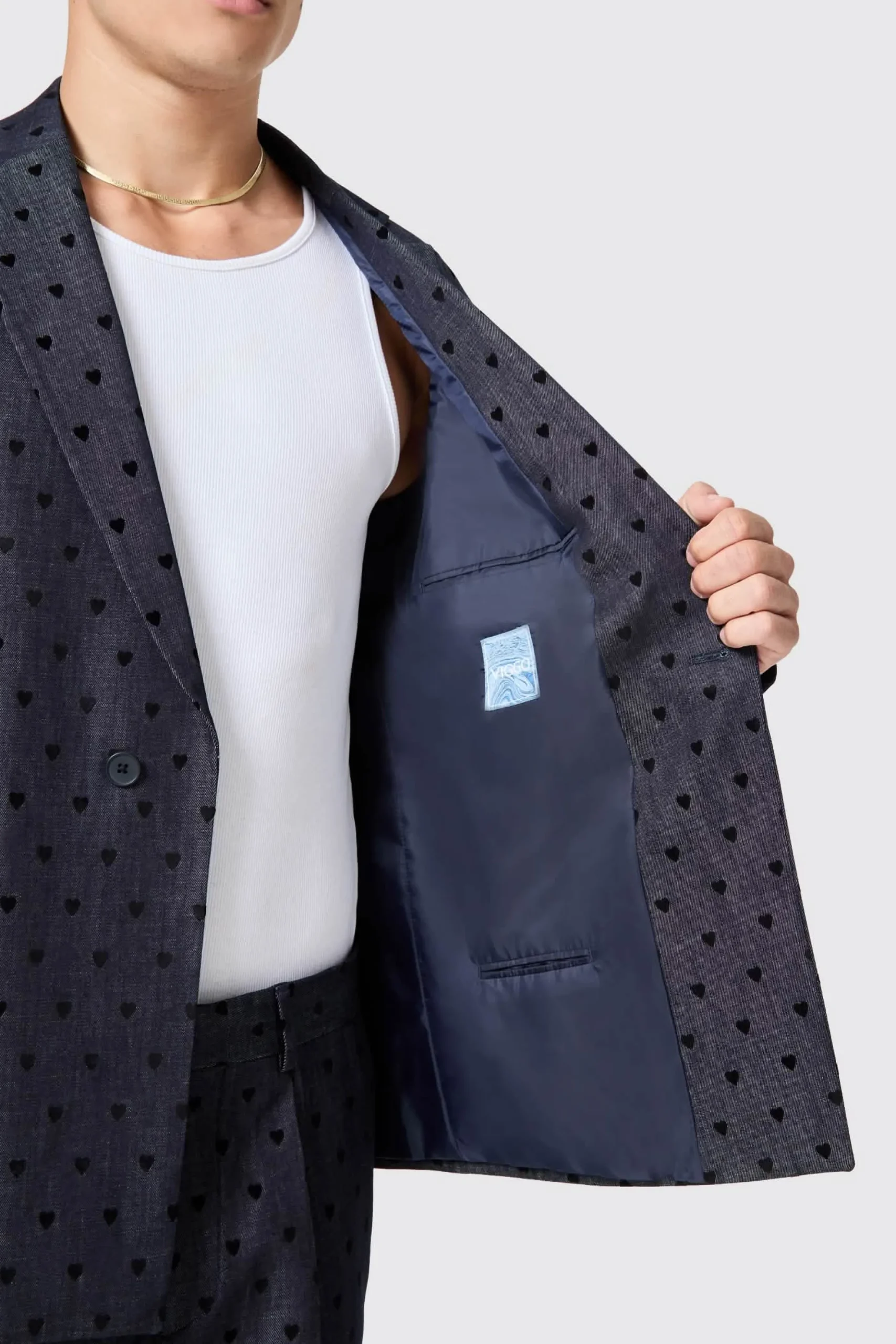 Blugi Slim Fit Blue Denim Heart Flocked Cotton Jacket