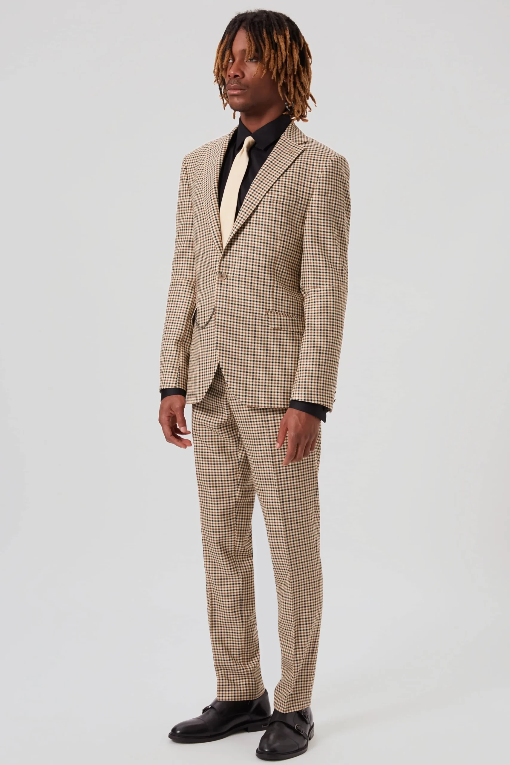 Blythe Slim Fit Beige Check Jacket
