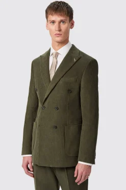 Brisbane Slim Fit Green Corduroy Double Breasted Jacket