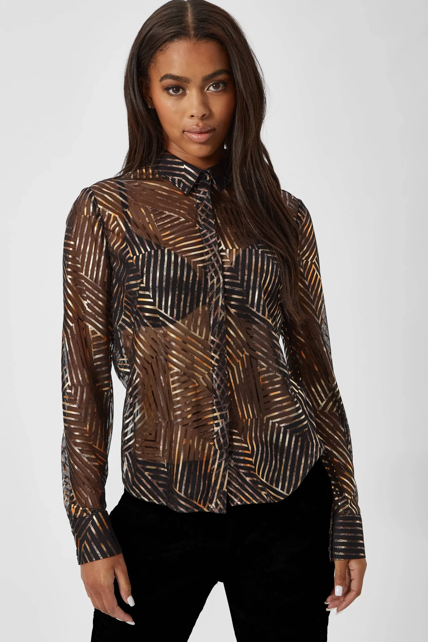 Capaldi Slim Fit Black Geometric Shirt