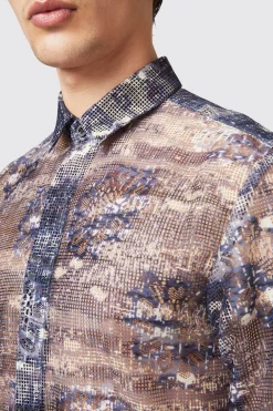 Caples Slim Fit Blue Mesh Shirt