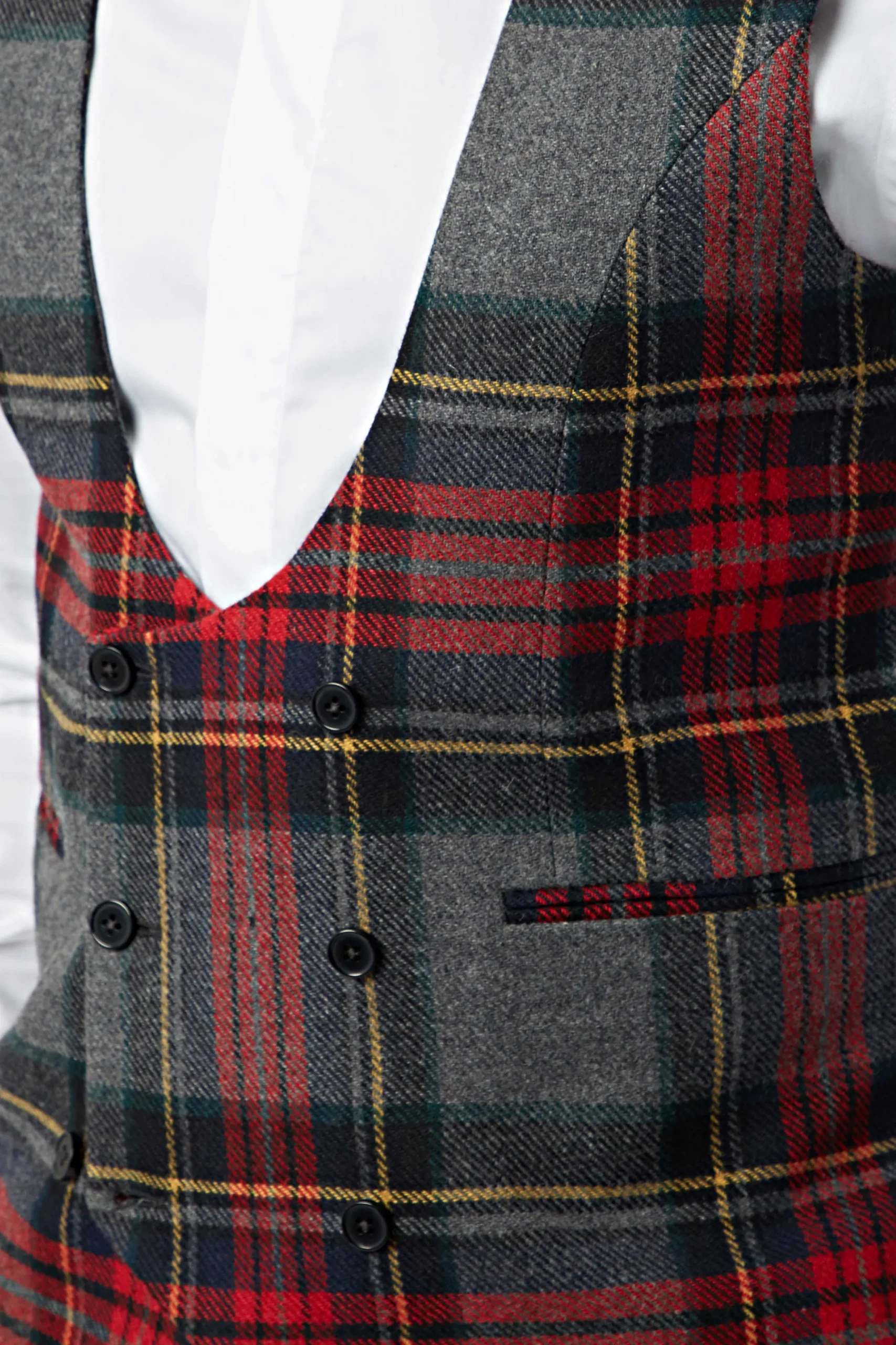 Cardosi Skinny Fit Red Tartan Wool Waistcoat