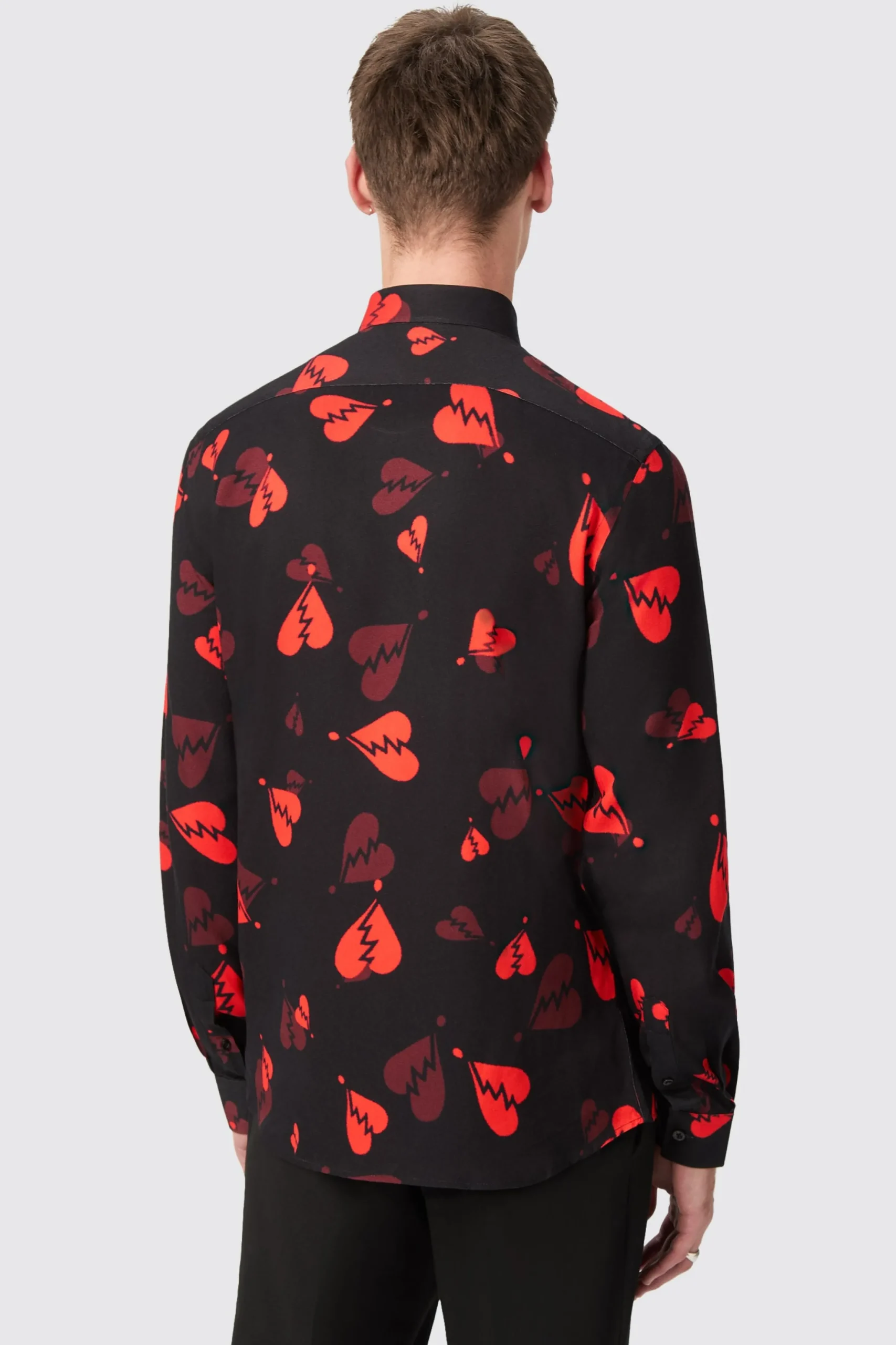 Casse Slim Fit Heart Flocked Black Shirt