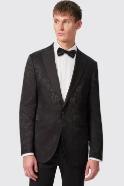 Compt Slim Fit Black Floral Jacquard Jacket