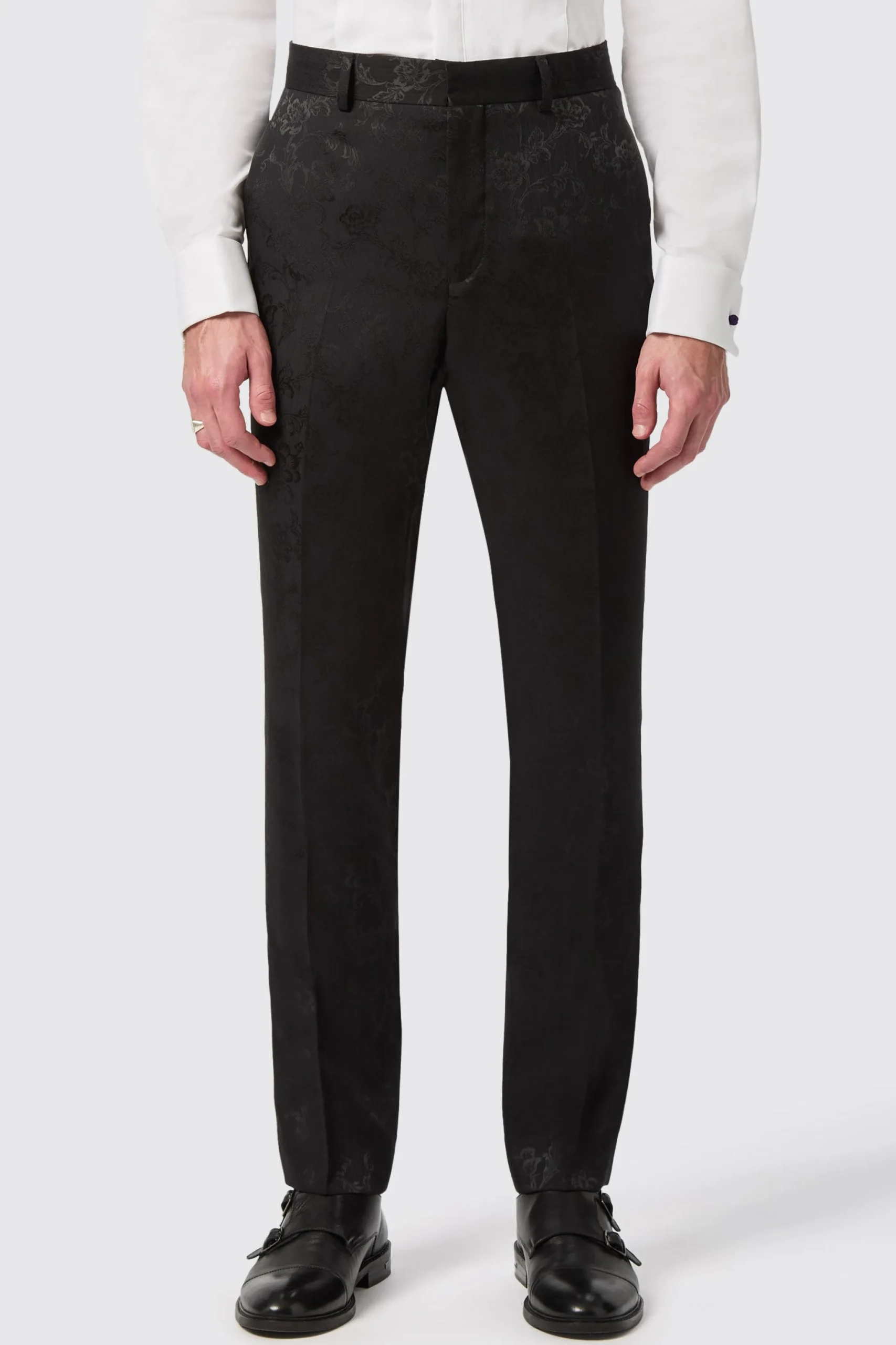 Compt Slim Fit Black Floral Jacquard Trousers