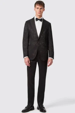 Compt Slim Fit Black Floral Jacquard Suit