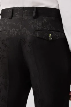 Compt Slim Fit Black Floral Jacquard Trousers