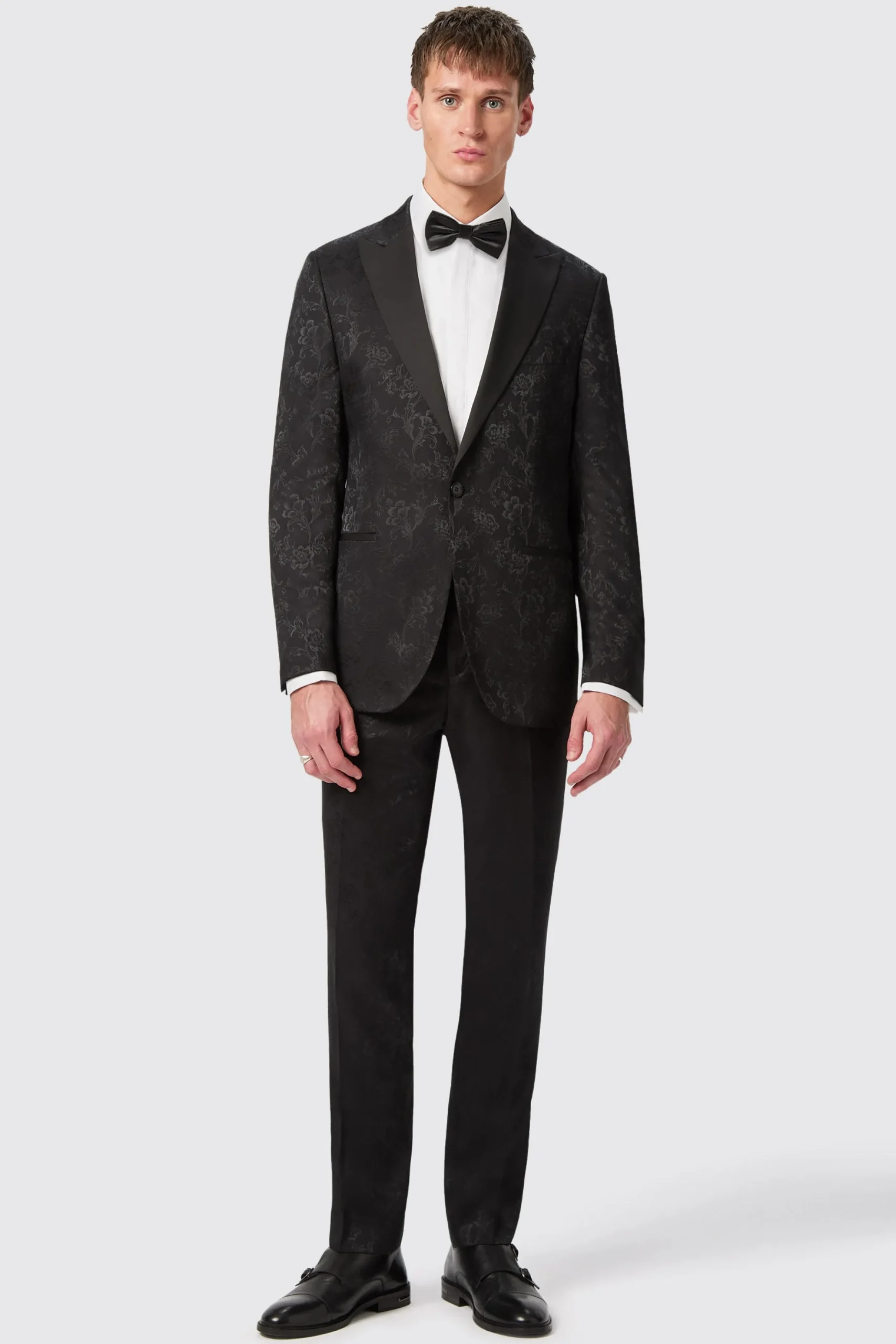 Compt Slim Fit Black Floral Jacquard Trousers