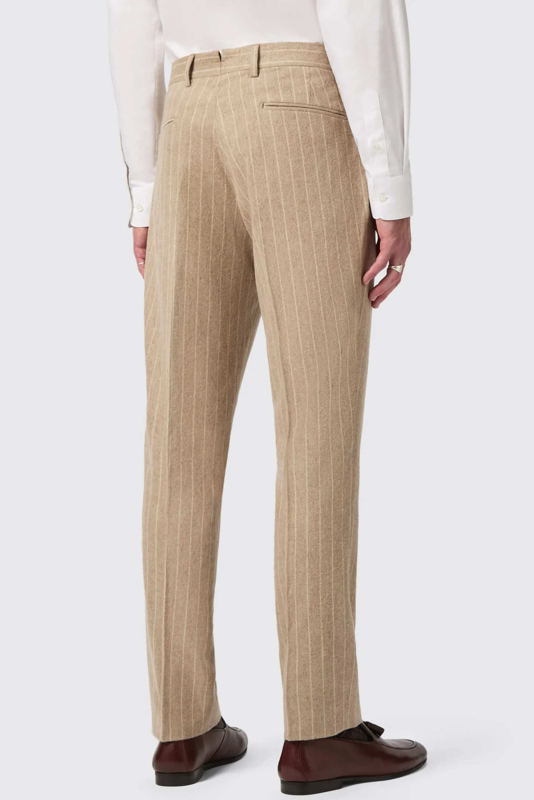 Cornwall Slim Fit Beige Pinstripe Trousers