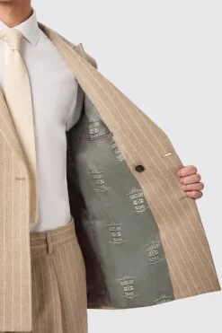 Cornwall Slim Fit Beige Pinstripe Double Breasted Suit