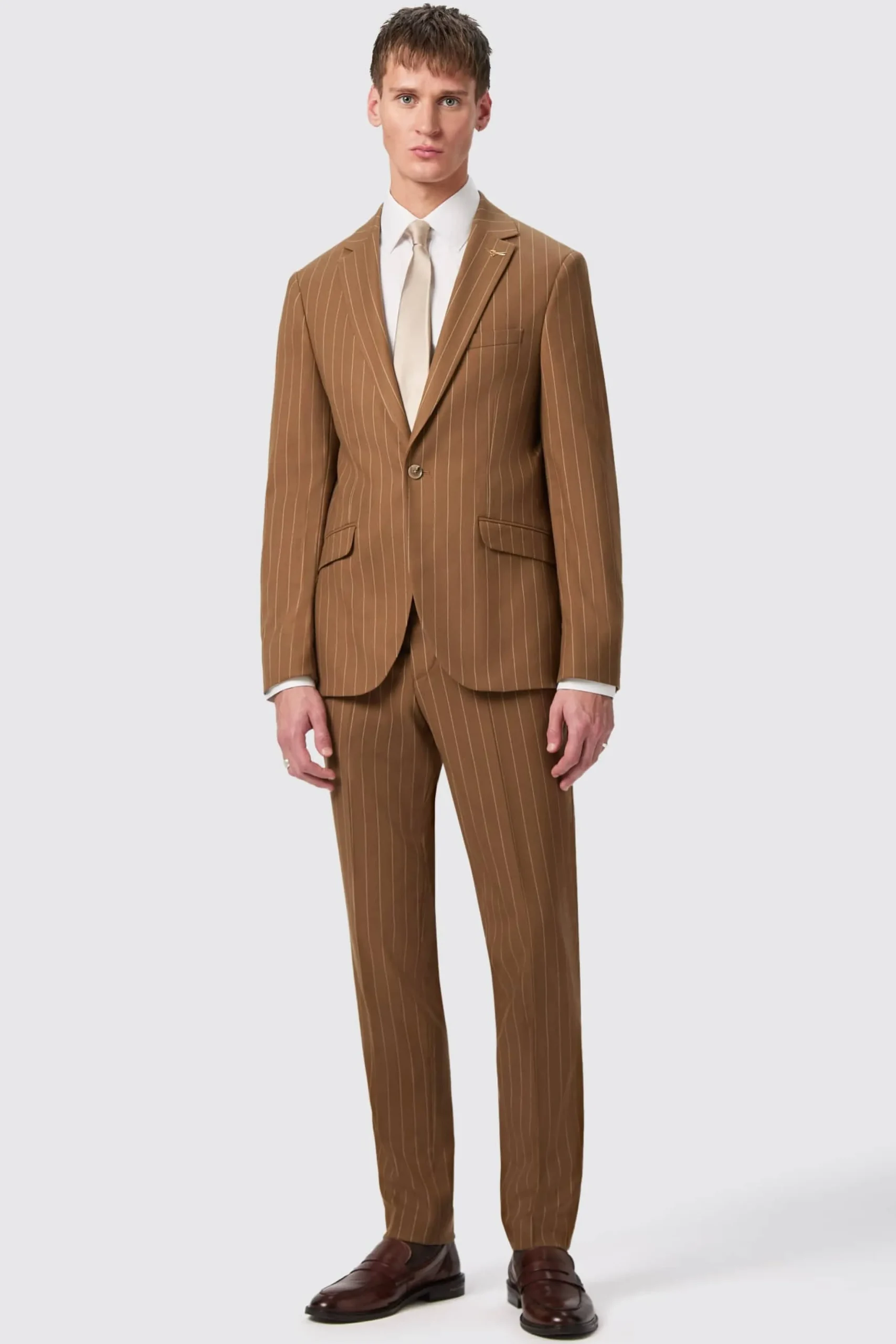 Cuttel Slim Fit Brown Pinstripe Suit