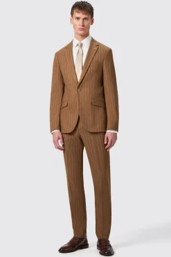 Cuttel Slim Fit Brown Pinstripe Trousers