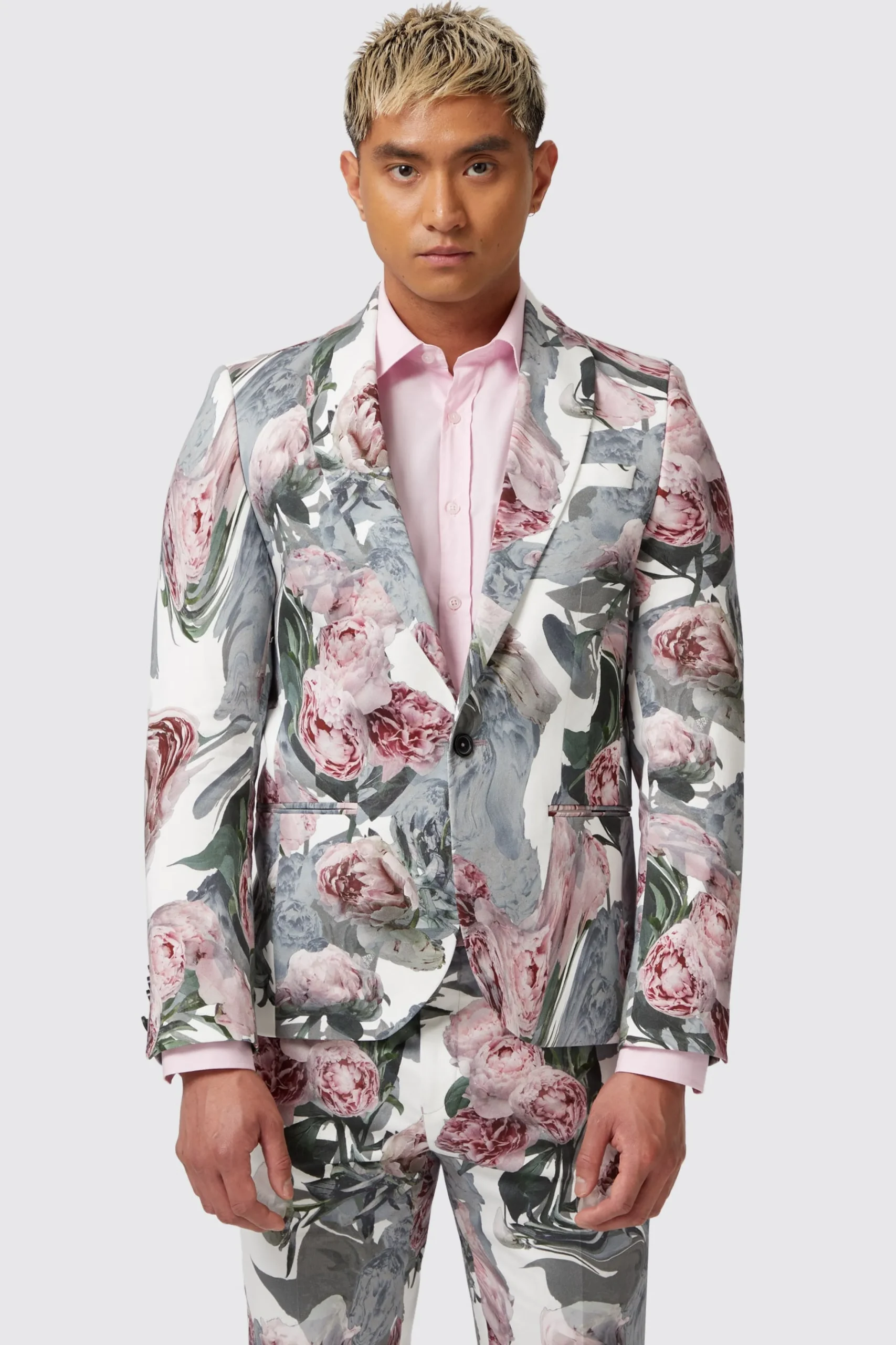 Dali Skinny Fit White Cotton Floral Jacket