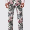 Dali Skinny Fit White Cotton Floral Trousers
