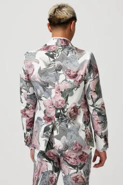 Dali Skinny Fit White Cotton Floral Jacket
