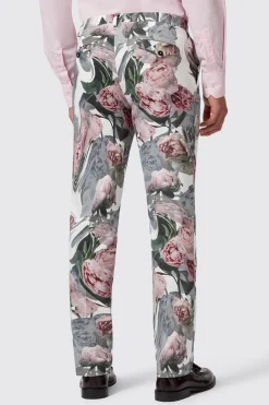 Dali Skinny Fit White Cotton Floral Trousers