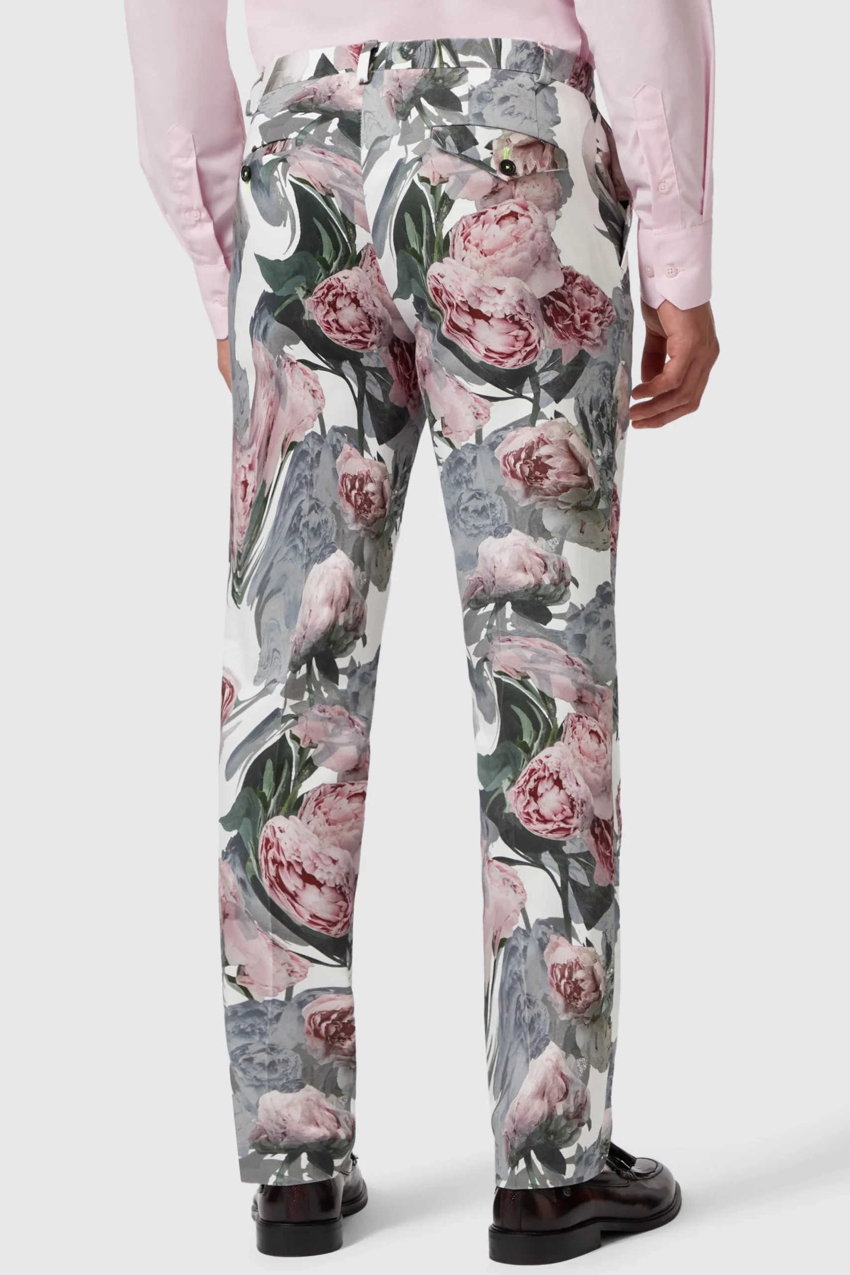 Dali Skinny Fit White Cotton Floral Trousers