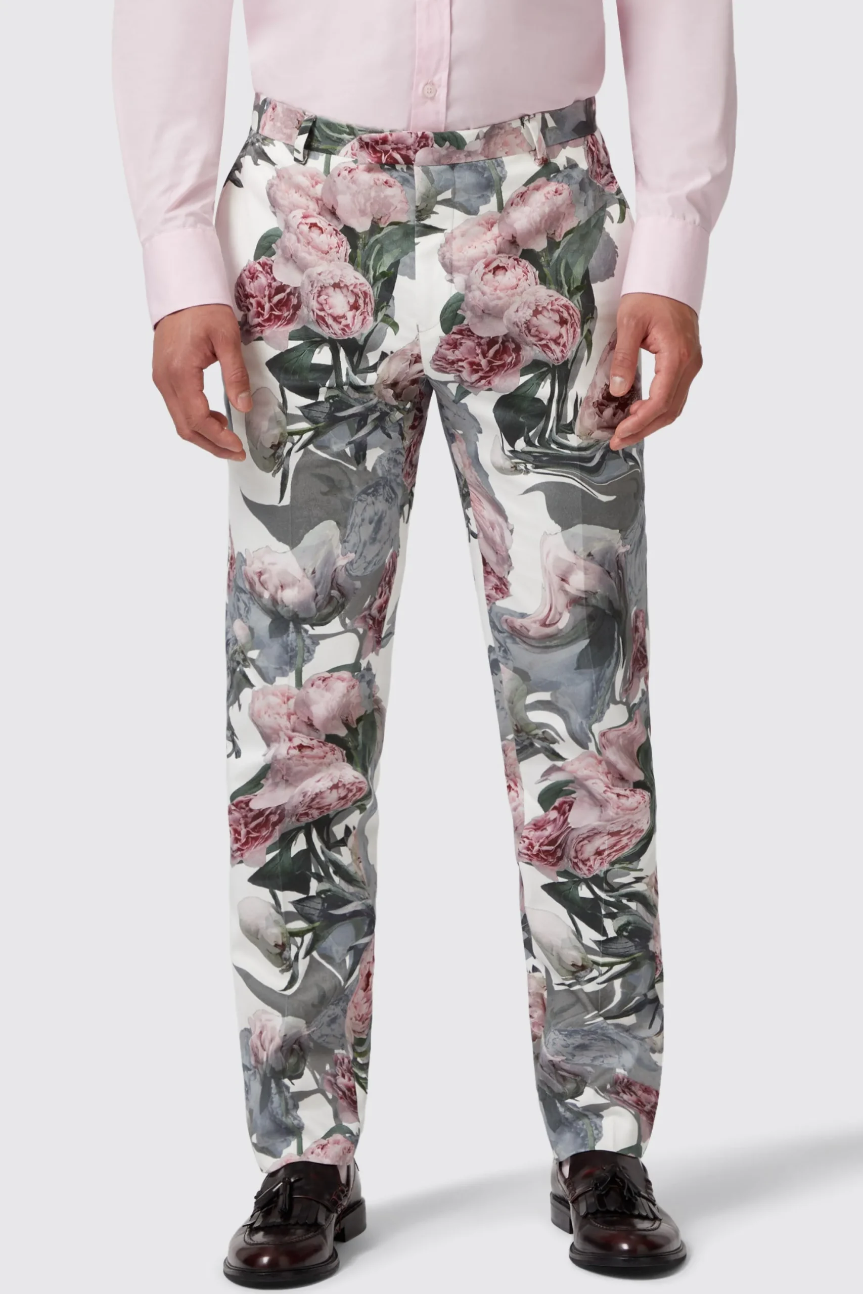 Dali Skinny Fit White Cotton Floral Suit
