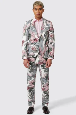 Dali Skinny Fit White Cotton Floral Jacket