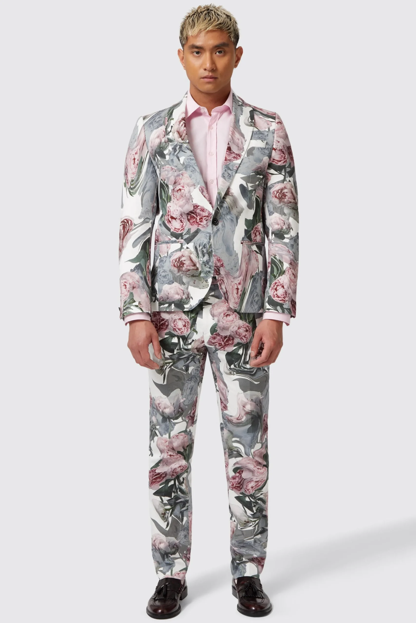 Dali Skinny Fit White Cotton Floral Jacket